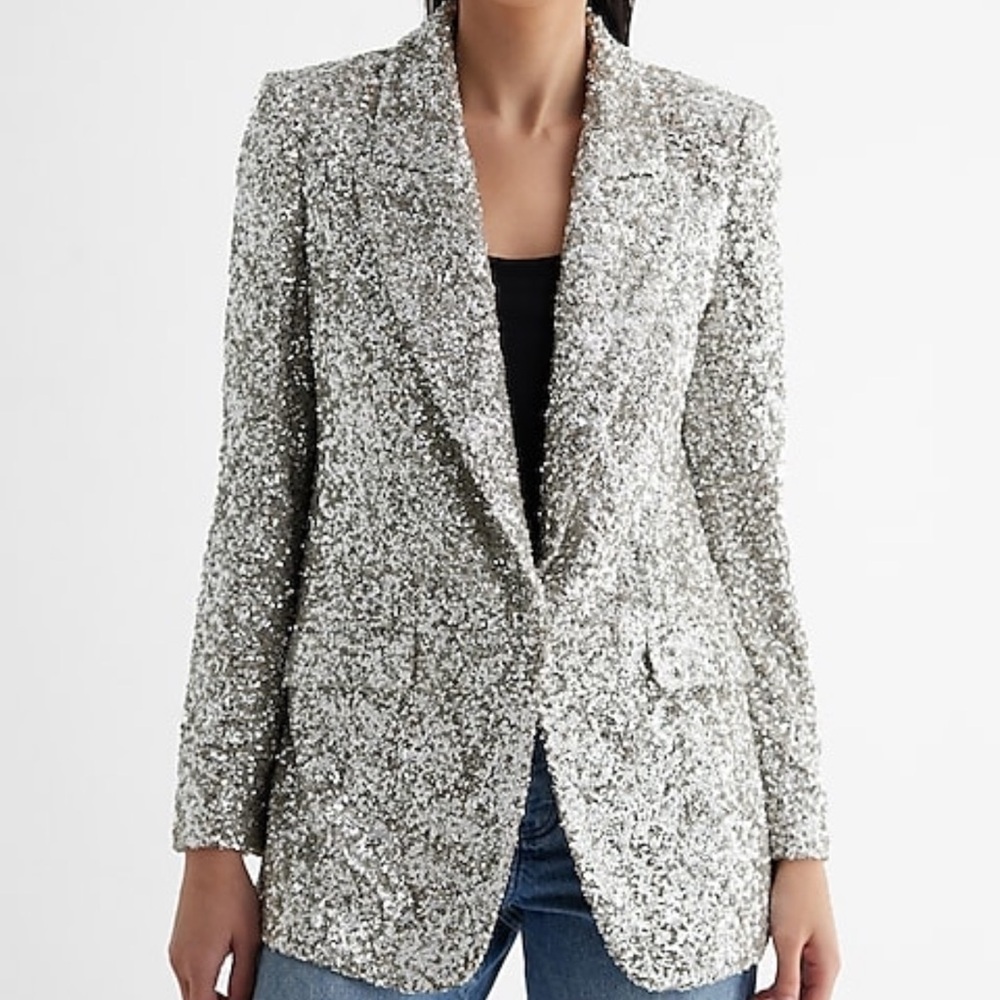 Express Sequin One Button Boyfriend Blazer